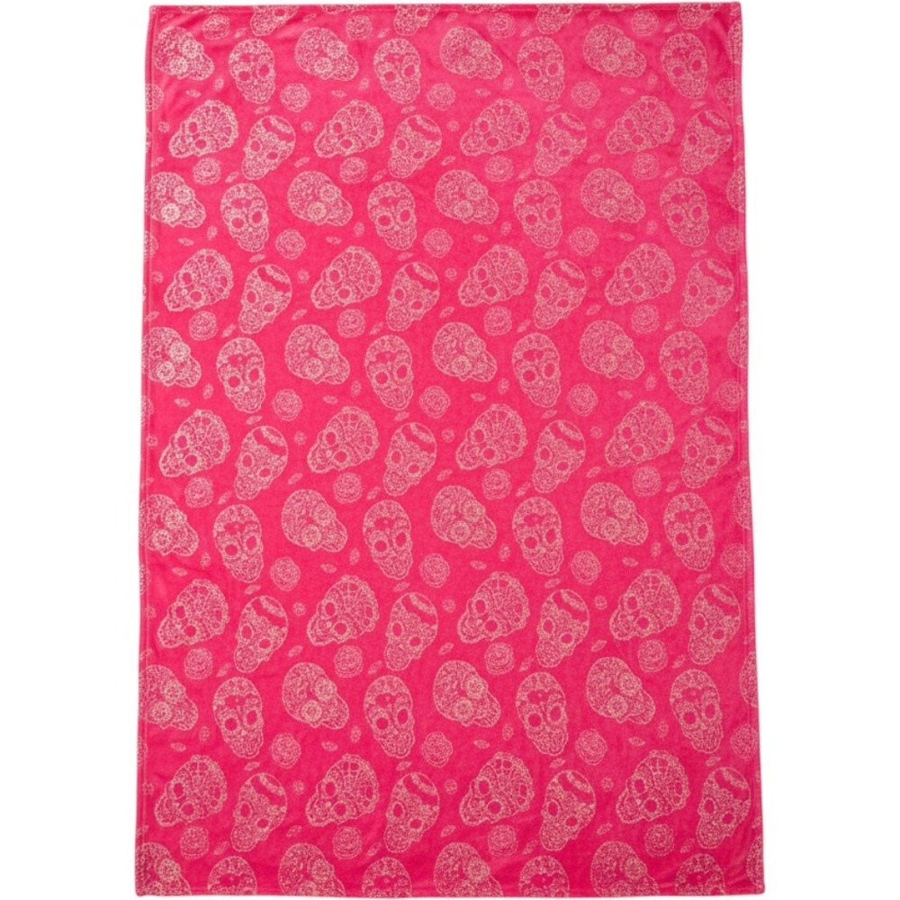 Sugar Skull Pink‎ Plush Throw Blanket Glitter Metallic Day of the Dead Gothic